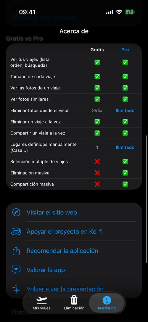 Pantalla Acerca de de TripSweep
